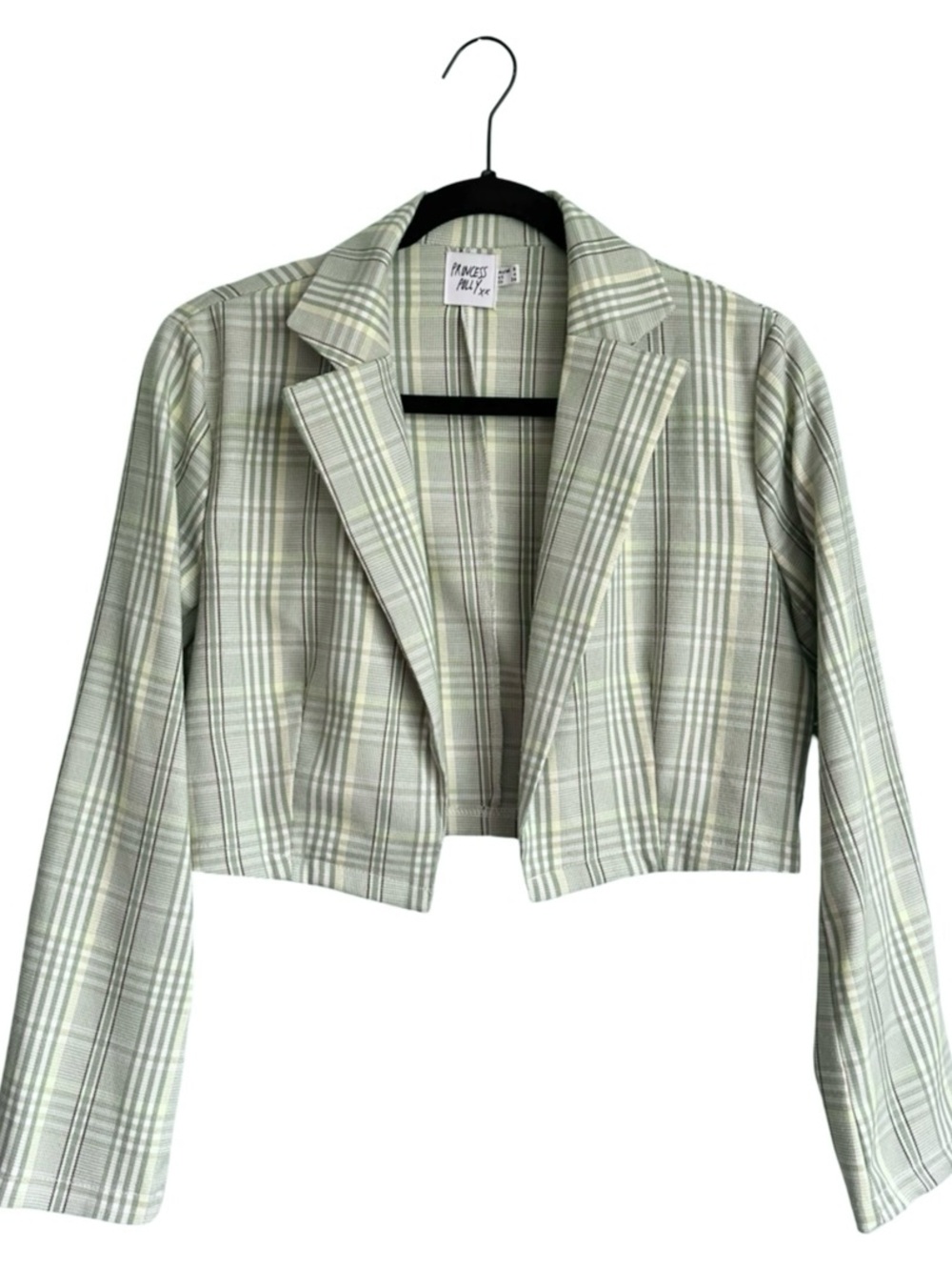 Princess Polly Women’s Cropped Green Plaid Blazer Jacket Size 4 EUC Preppy Work
